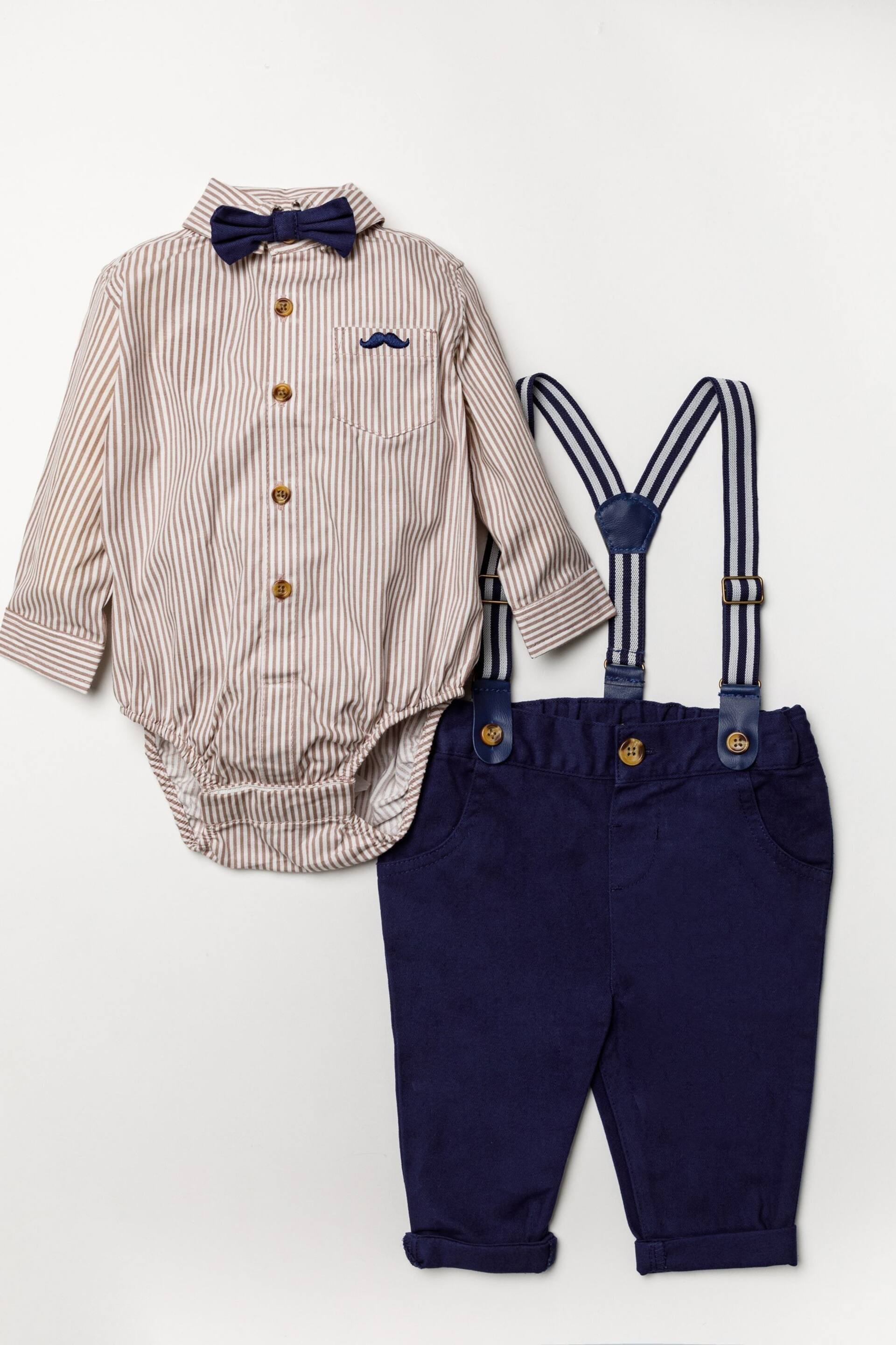Little Gent Blue Shirt Bodysuit, Bowtie, Trouser And Braces 3 Piece Baby Set - Image 1 of 5