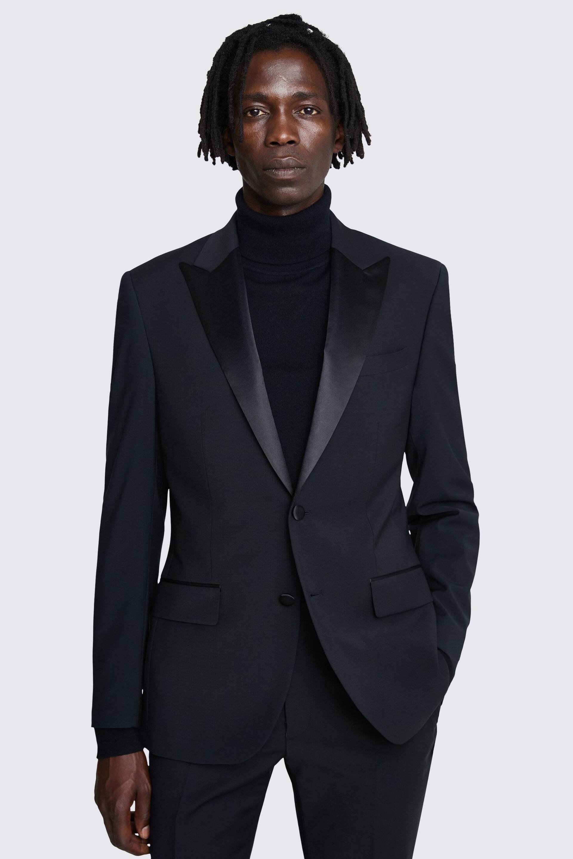 MOSS Black Tailored Fit Performance Peak Tuxedo Suit Jacket - Image 1 of 5
