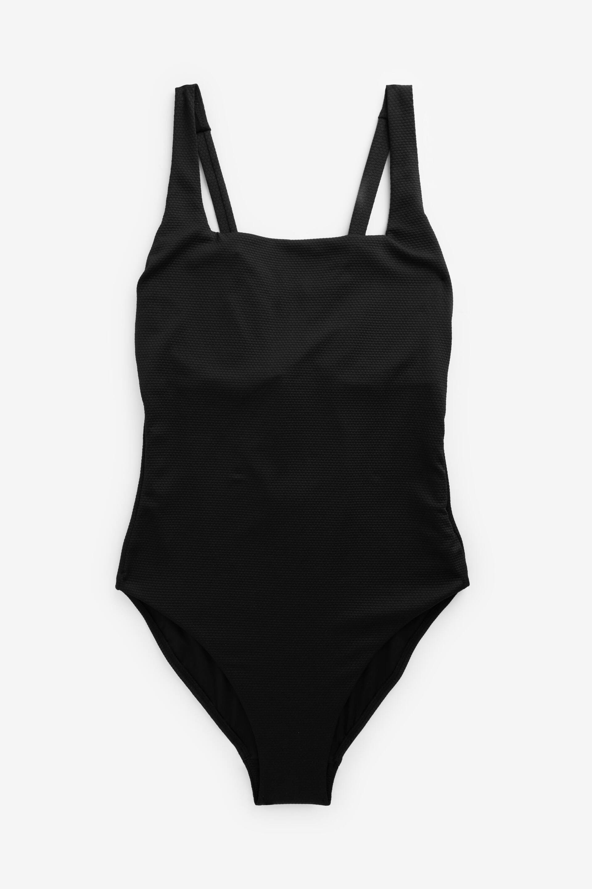 Black Textured Tummy Control DD+ Square Neck Swimsuit - Image 6 of 6