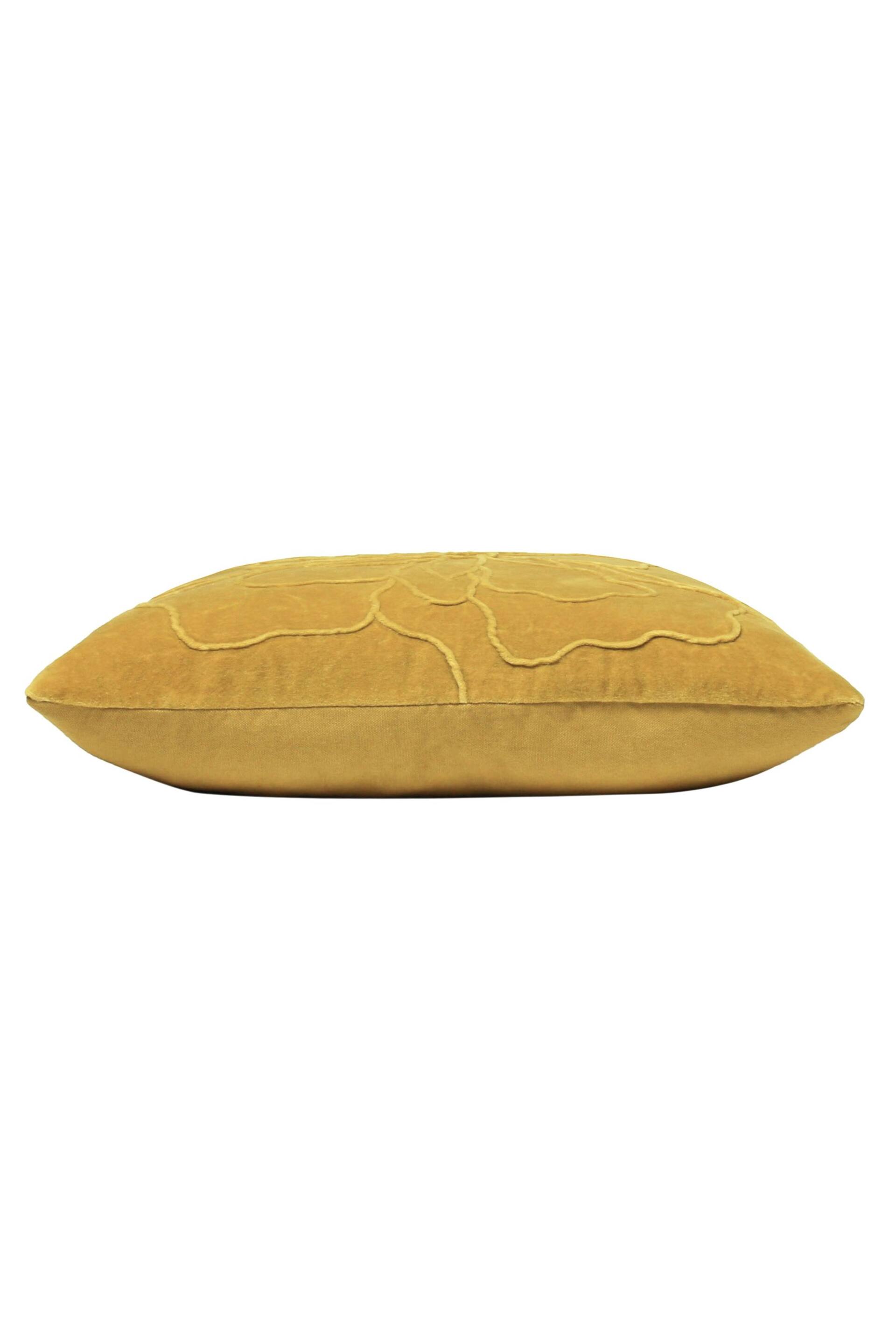furn. Ochre Yellow Angeles Floral Velvet Polyester Filled Cushion - Image 3 of 4