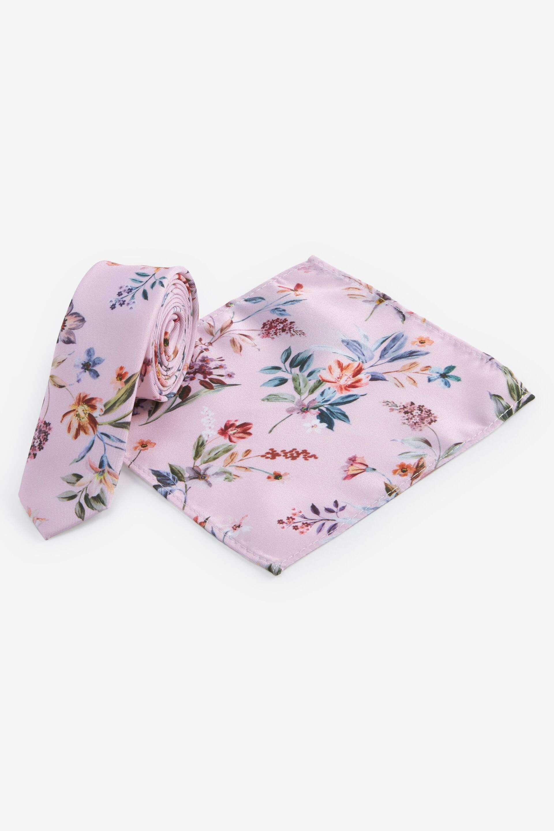 Pink Floral Tie And Pocket Square Set (1-16yrs) - Image 1 of 3