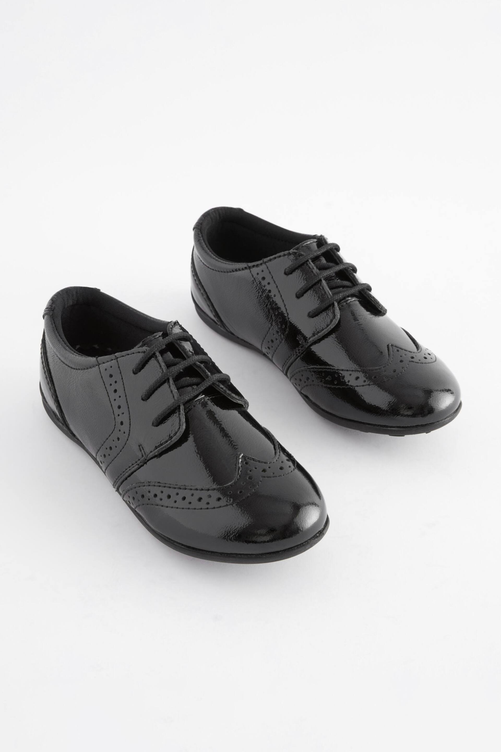 Black Patent Standard Fit (F) School Leather Lace-Up Brogues - Image 1 of 9