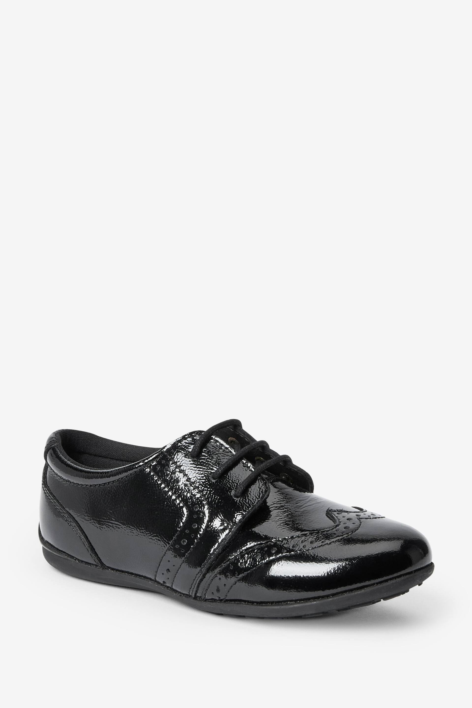 Black Patent Standard Fit (F) School Leather Lace-Up Brogues - Image 4 of 9