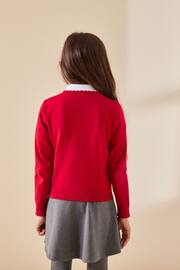 Red Cotton Rich Scalloped Edge School Cardigan (3-16yrs) - Image 2 of 7