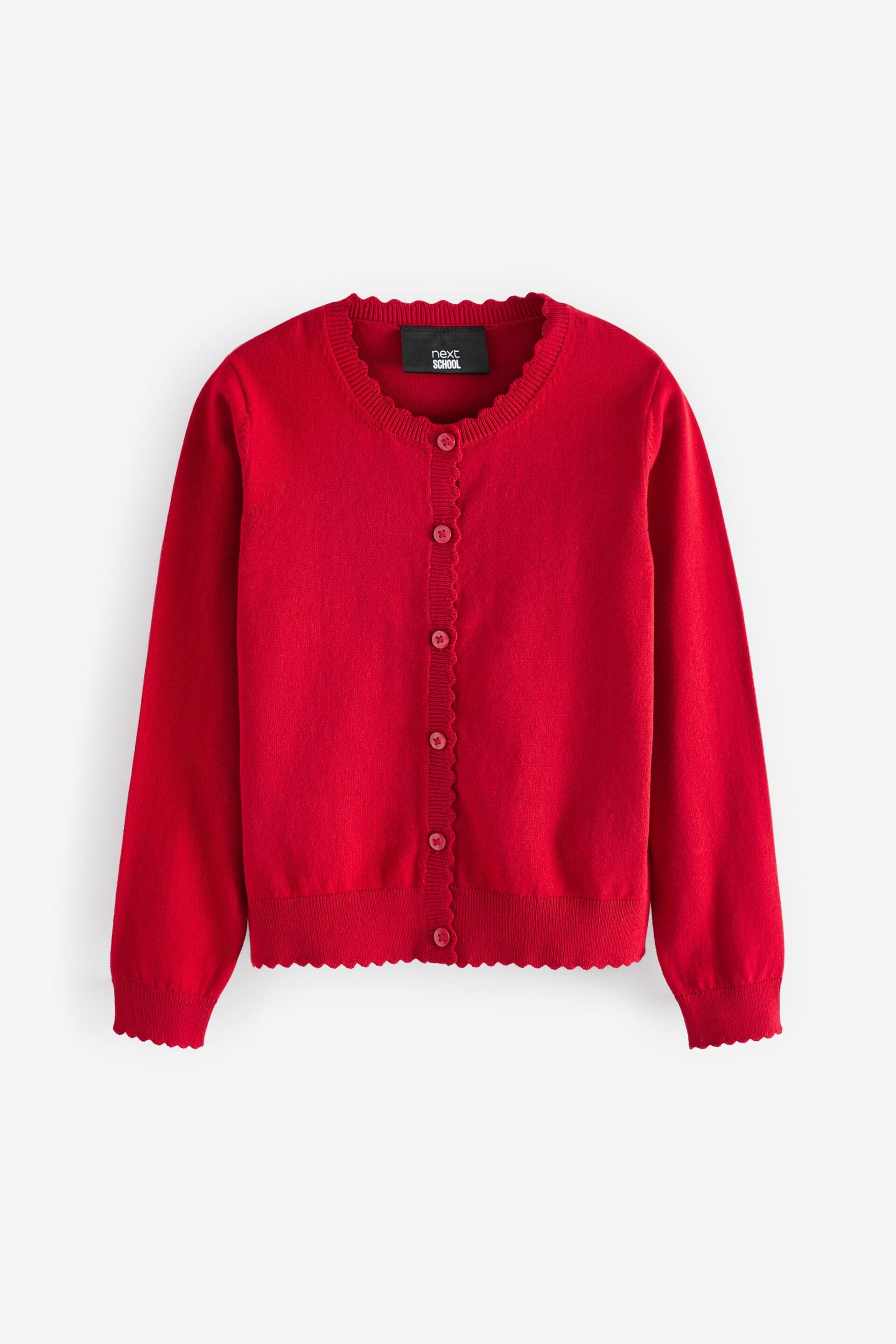 Red Cotton Rich Scalloped Edge School Cardigan (3-16yrs) - Image 5 of 7