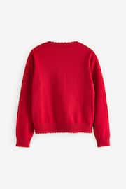 Red Cotton Rich Scalloped Edge School Cardigan (3-16yrs) - Image 6 of 7