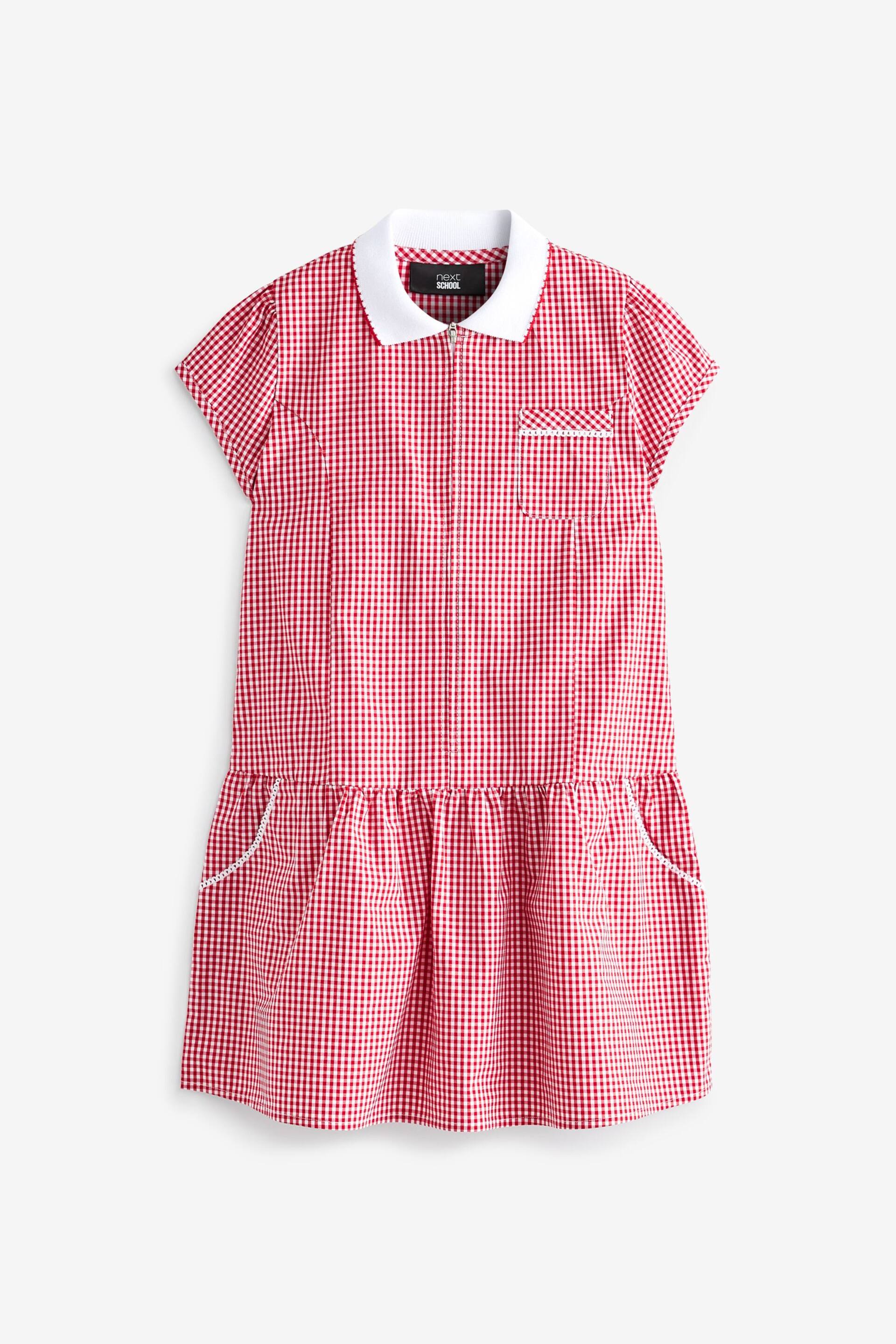 Red Cotton Rich School Gingham Zip Dress (3-14yrs) - Image 4 of 6