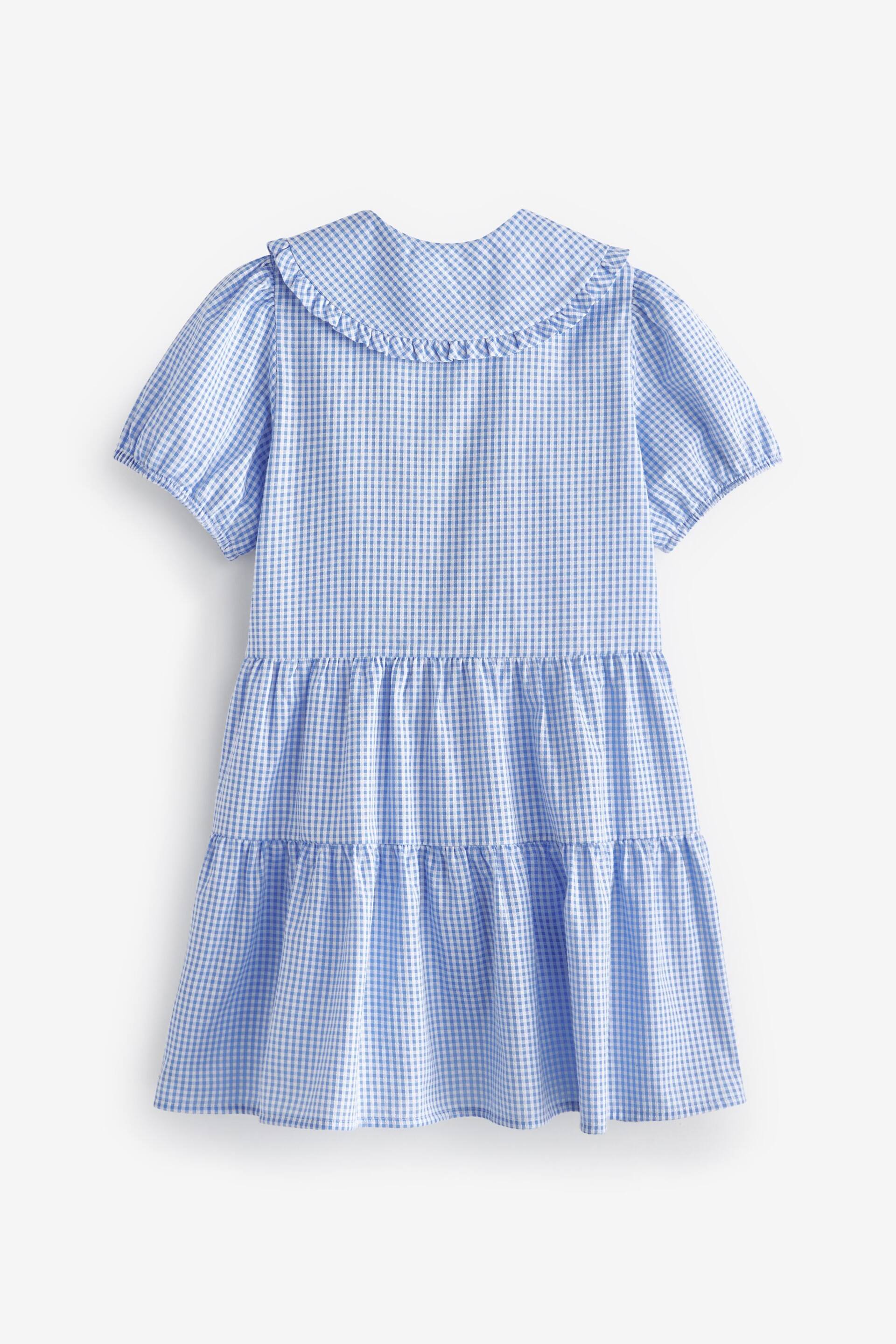 Blue Cotton Rich School Gingham Tiered Pretty Collar Dress (3-14yrs) - Image 6 of 7