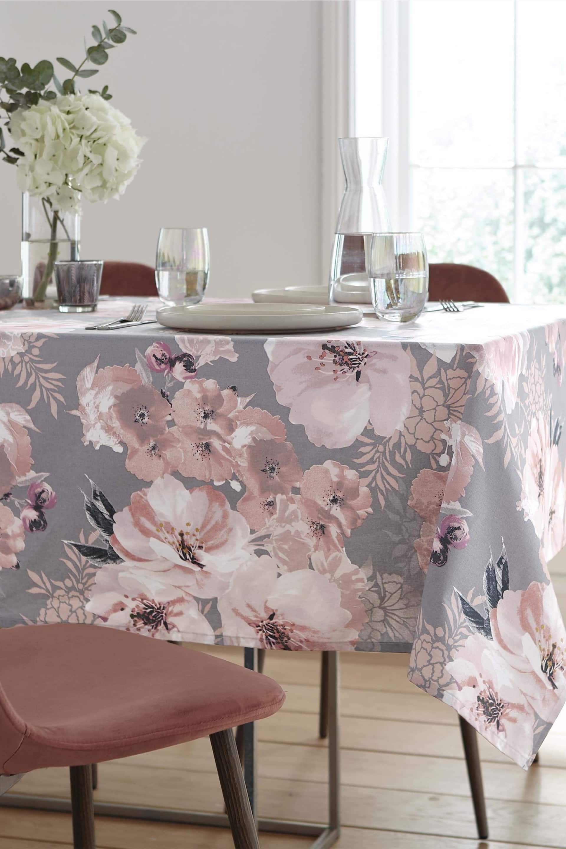 Catherine Lansfield Grey Dramatic Floral Table Cloth - Image 1 of 2