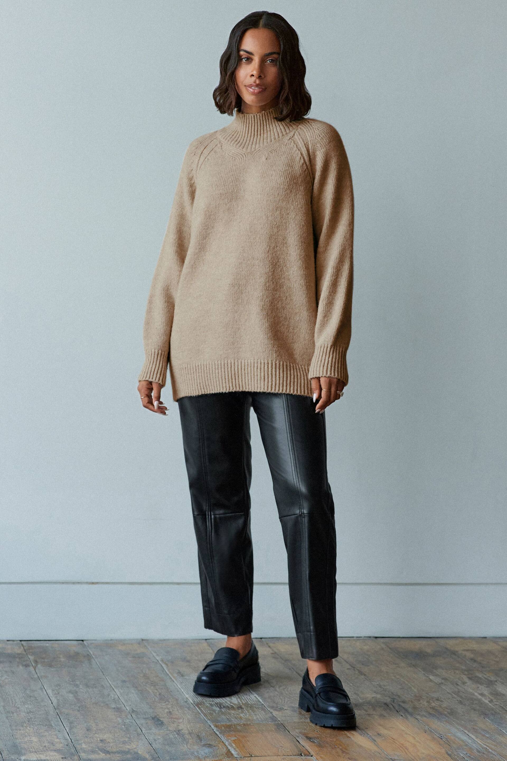 Camel Brown High Neck Long Line Jumper - Image 2 of 6