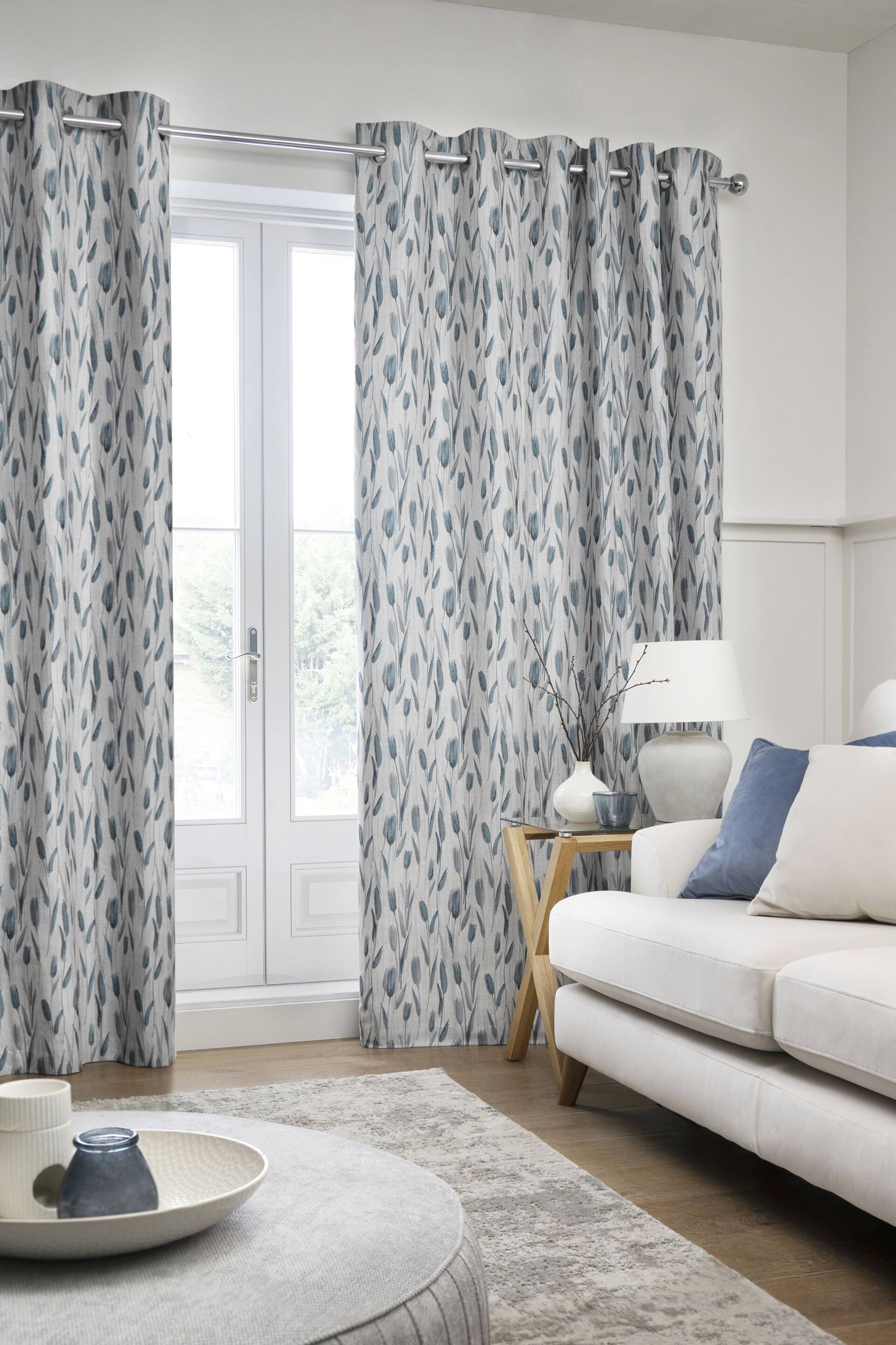 Blue Next Tulip Jacquard Eyelet Lined Curtains - Image 3 of 6