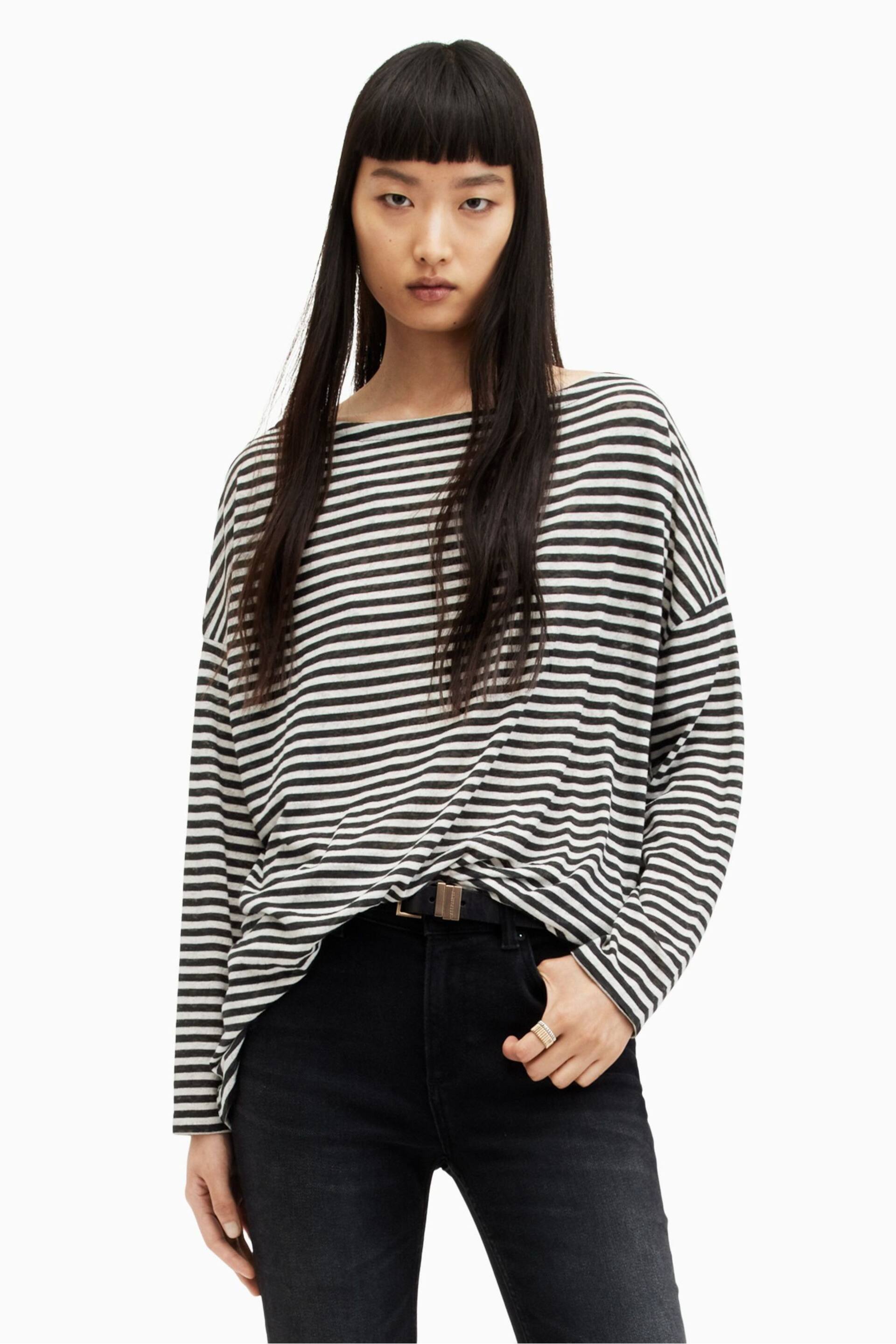 AllSaints Black Stripe Rita T-Shirt - Image 1 of 6