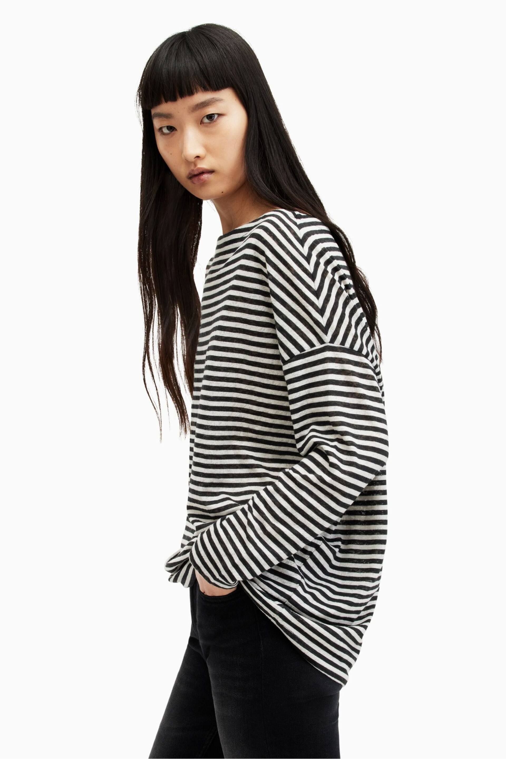 AllSaints Black Stripe Rita T-Shirt - Image 4 of 6