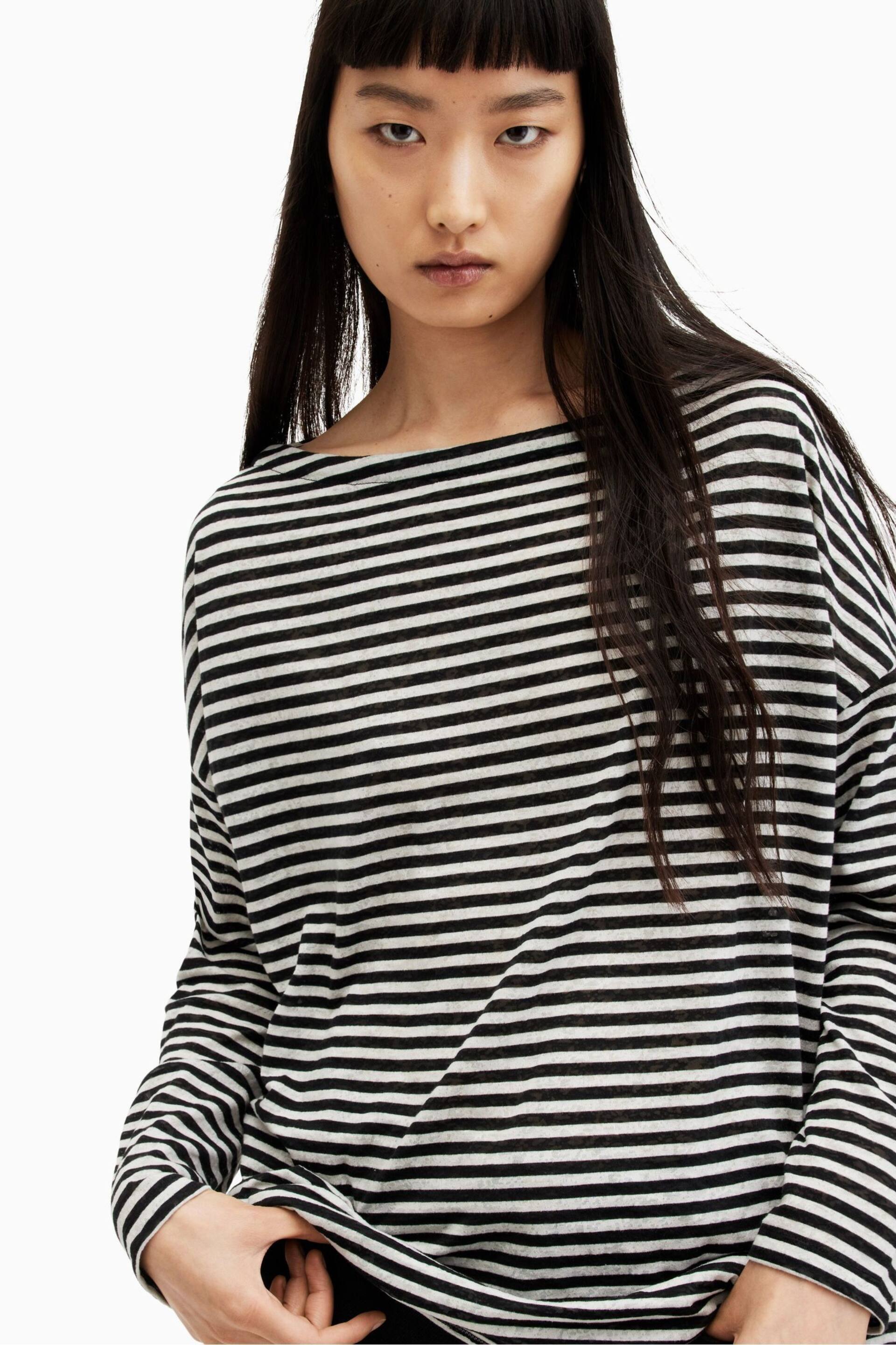 AllSaints Black Stripe Rita T-Shirt - Image 5 of 6