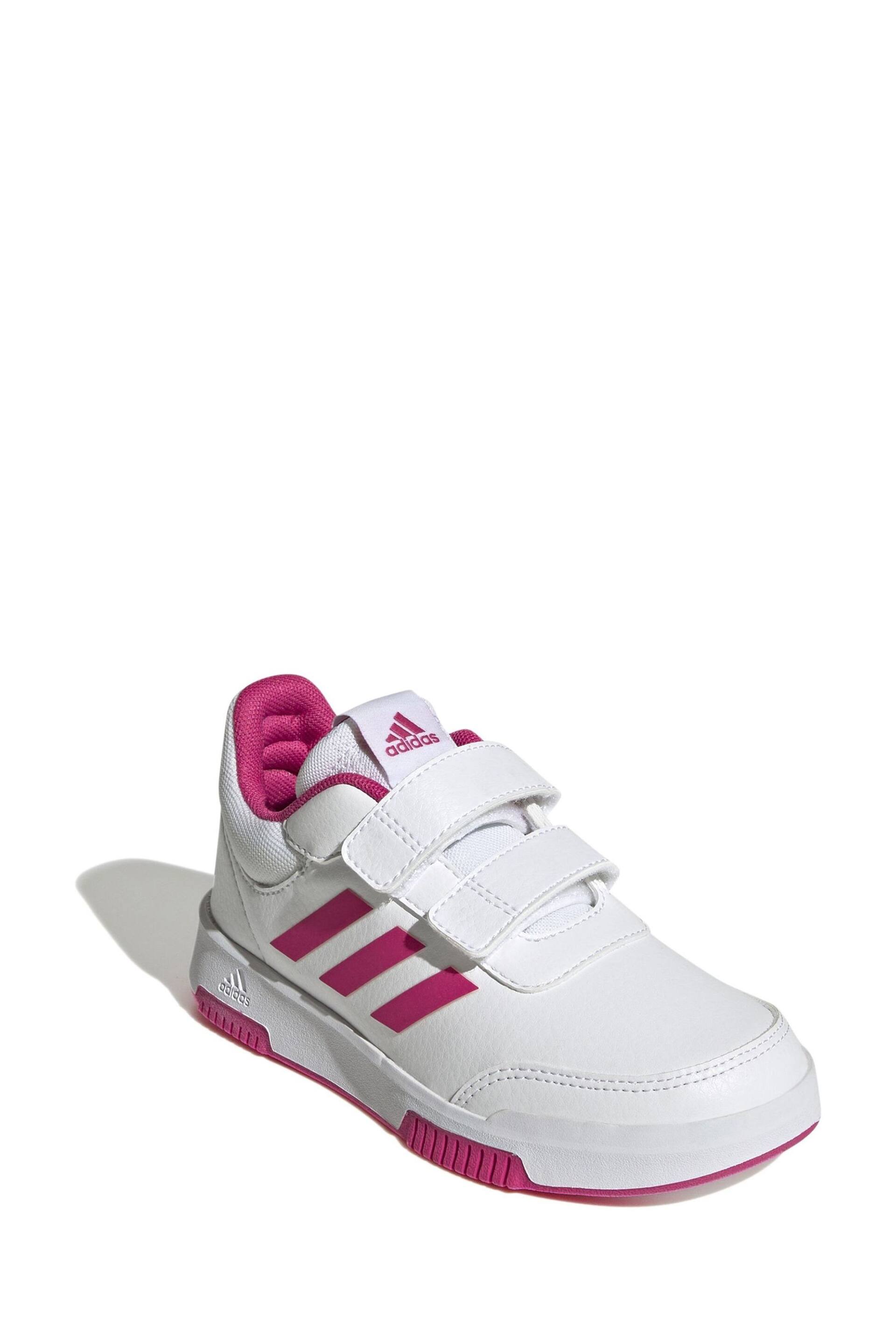 adidas White/Pink Tensaur Hook and Loop Shoes - Image 2 of 9