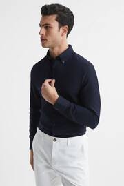 Reiss Navy Greenwich Slim Fit Cotton Oxford Shirt - Image 1 of 8