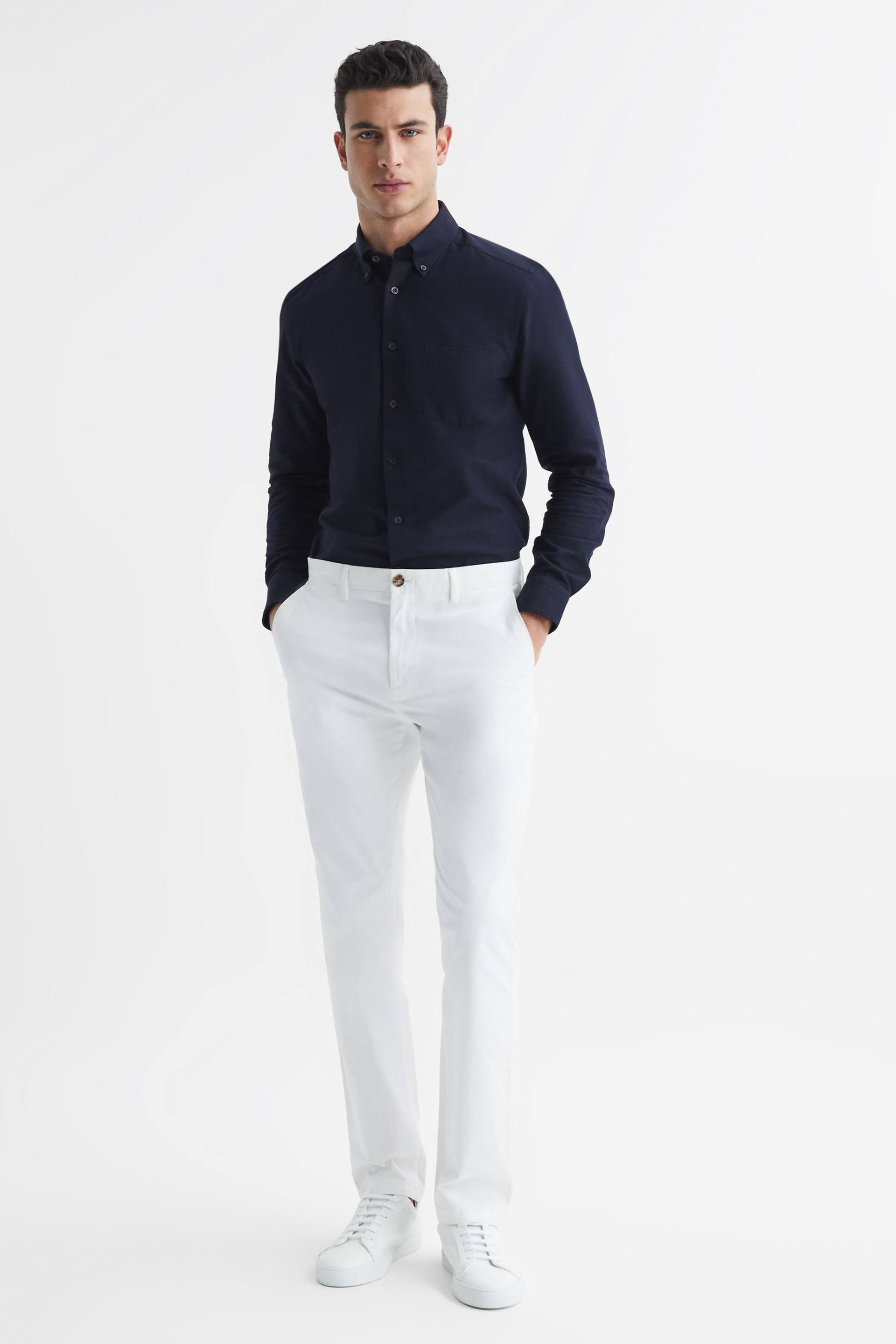 Reiss Navy Greenwich Slim Fit Cotton Oxford Shirt - Image 3 of 8