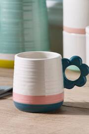 Teal Blue Flower Handle Mug - Image 1 of 4