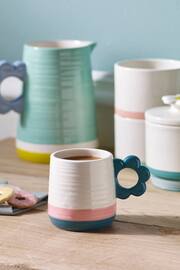 Teal Blue Flower Handle Mug - Image 2 of 4