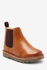 Tan Brown Wide Fit (G) Warm Lined Leather Chelsea Boots - Image 2 of 4