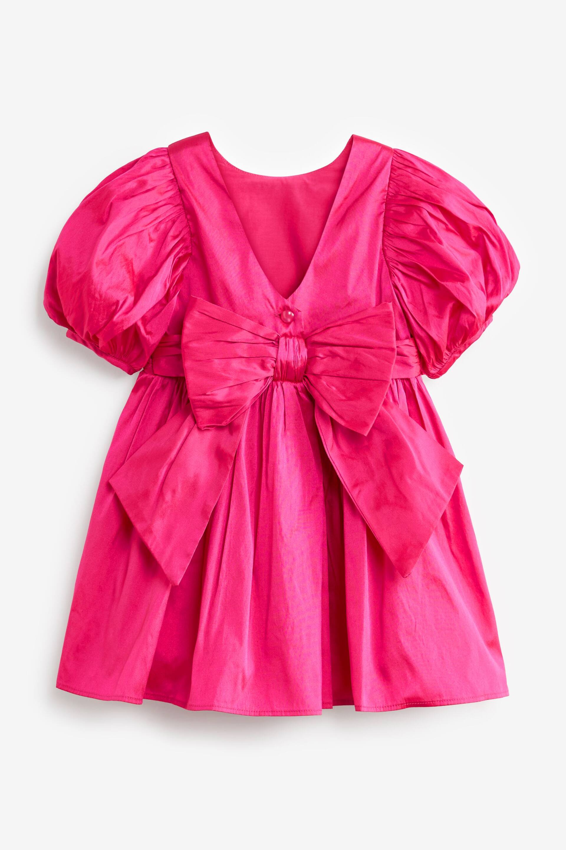 Fuchsia Pink Taffeta Flower Girl Bow Dress (3mths-10yrs) - Image 6 of 7