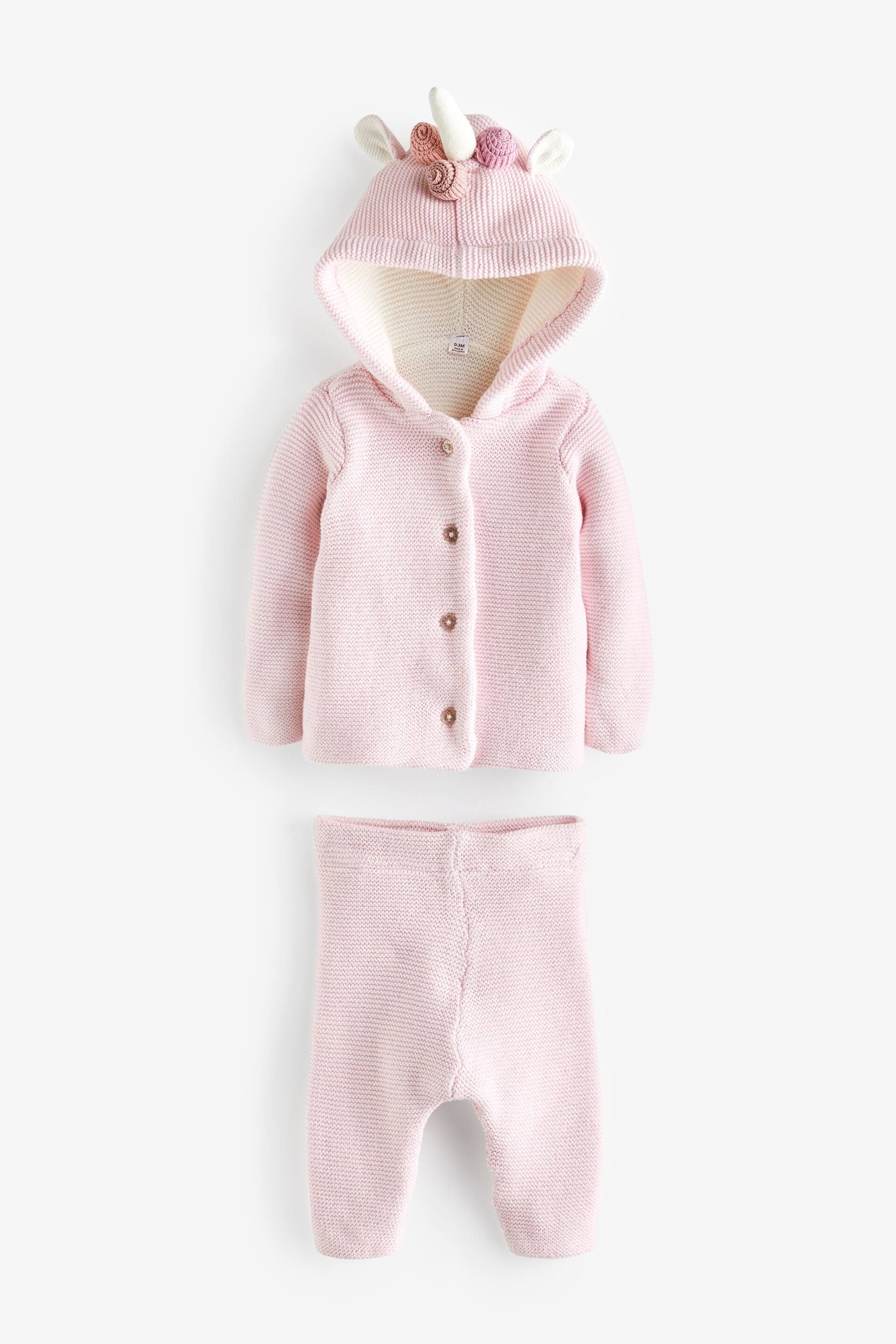 Bonjour Bebe Pink Unicorn Cotton Knitted 2-Piece Set - Image 1 of 3