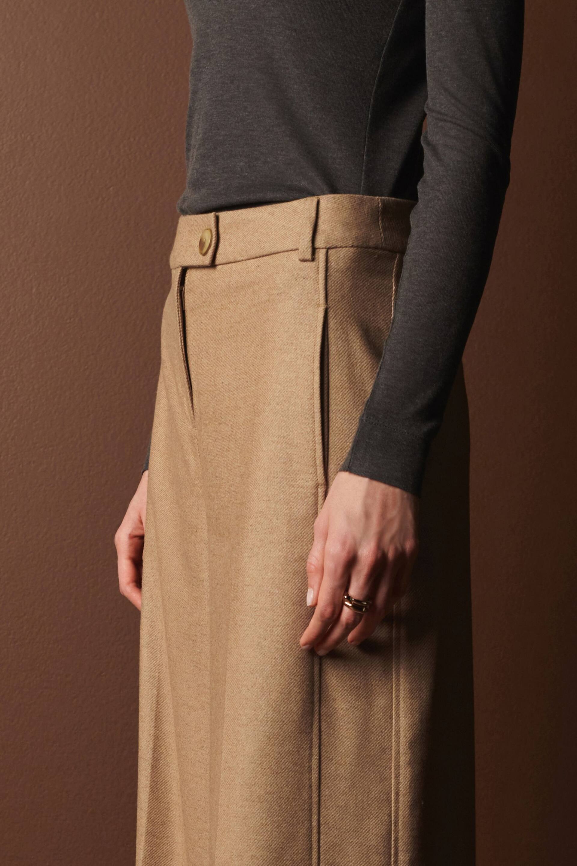 Camel Brown Premium Wool Blend Wide Trousers - Image 6 of 11
