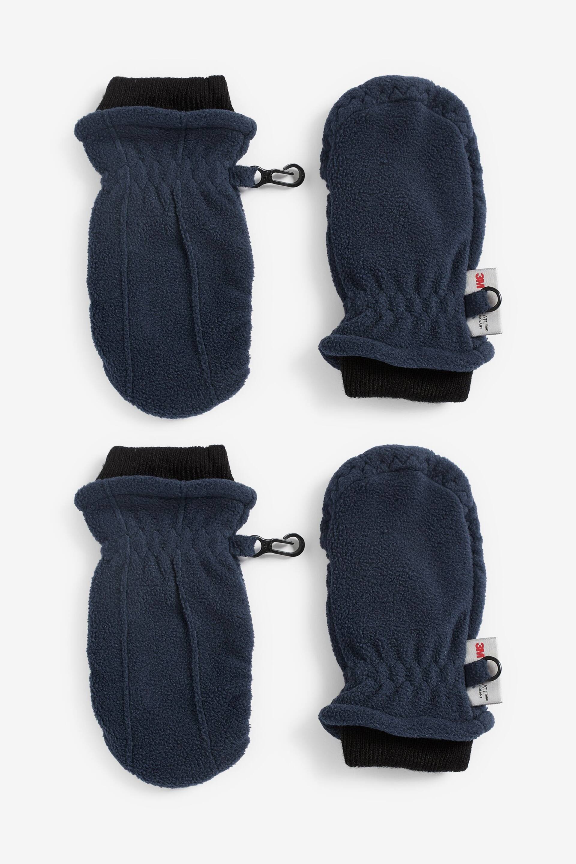 Navy Blue 2 Pack Fleece Mittens (3mths-6yrs) - Image 1 of 2