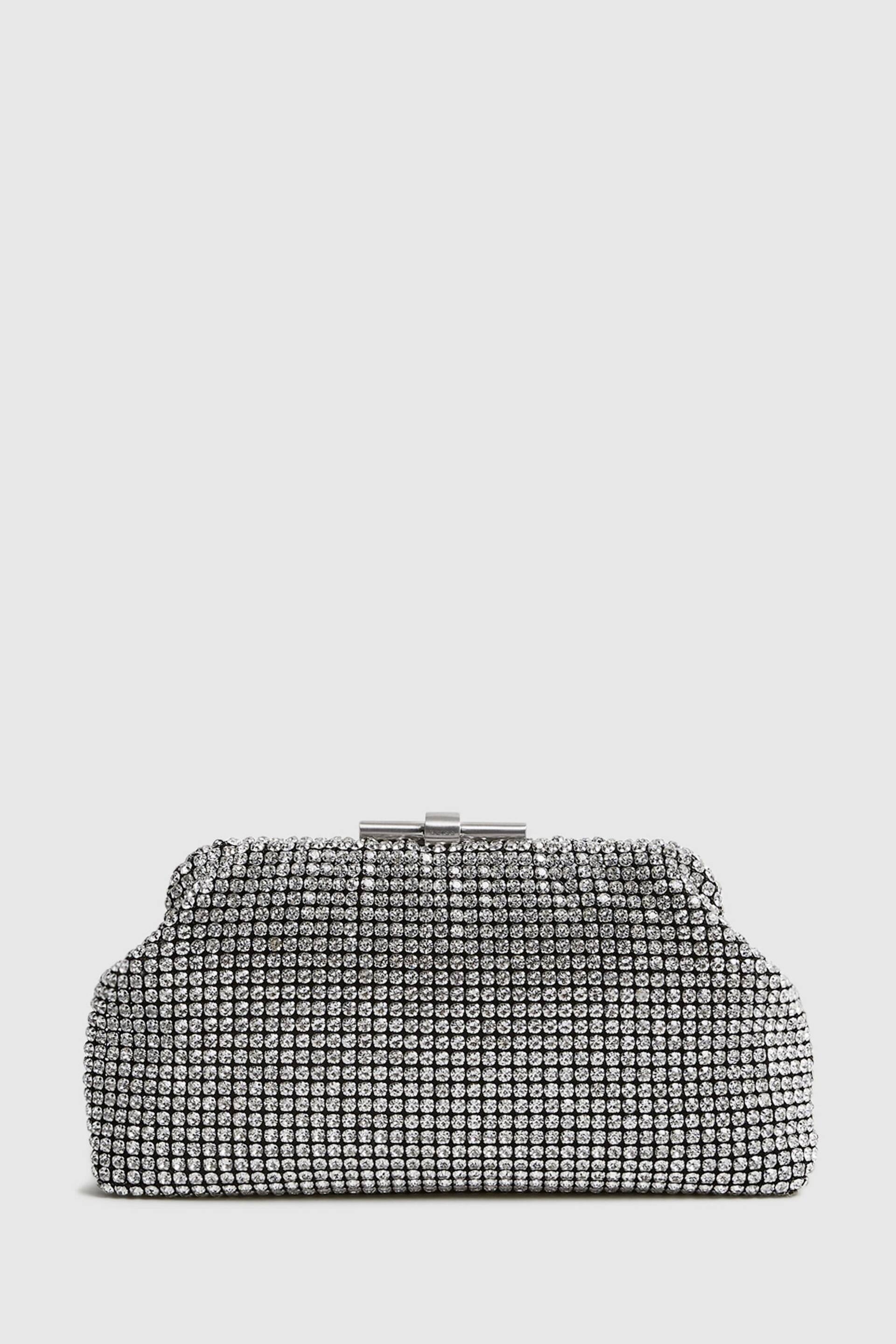 Reiss Silver Adaline Embellished Clutch Bag - Image 1 of 9
