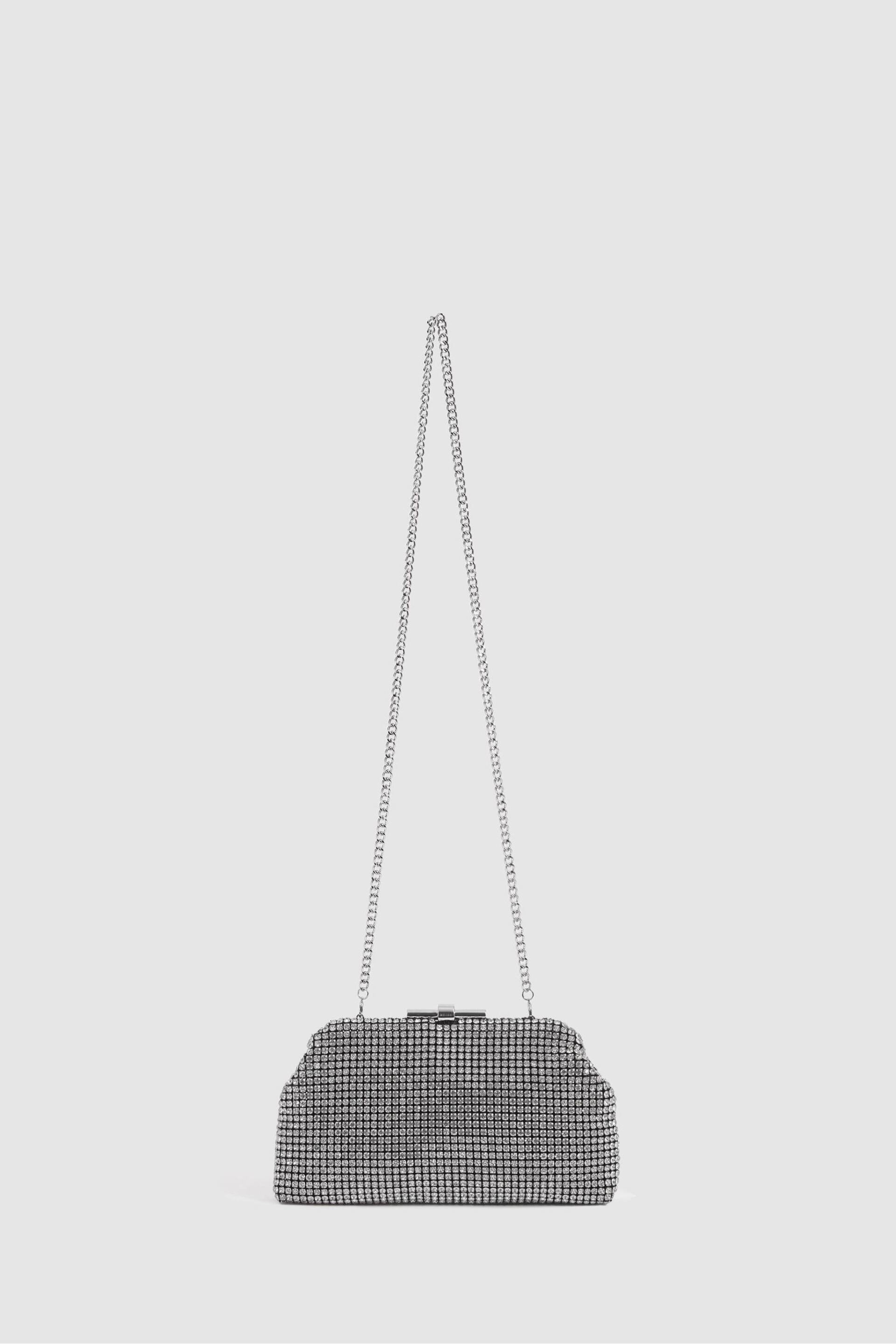 Reiss Silver Adaline Embellished Clutch Bag - Image 8 of 9
