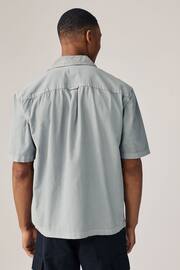 Grey Linen Blend Short Sleeve Shirt with Cuban Collar - Image 3 of 9