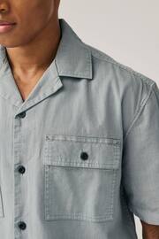 Grey Linen Blend Short Sleeve Shirt with Cuban Collar - Image 4 of 9