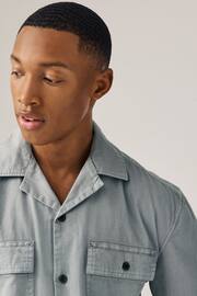 Grey Linen Blend Short Sleeve Shirt with Cuban Collar - Image 5 of 9