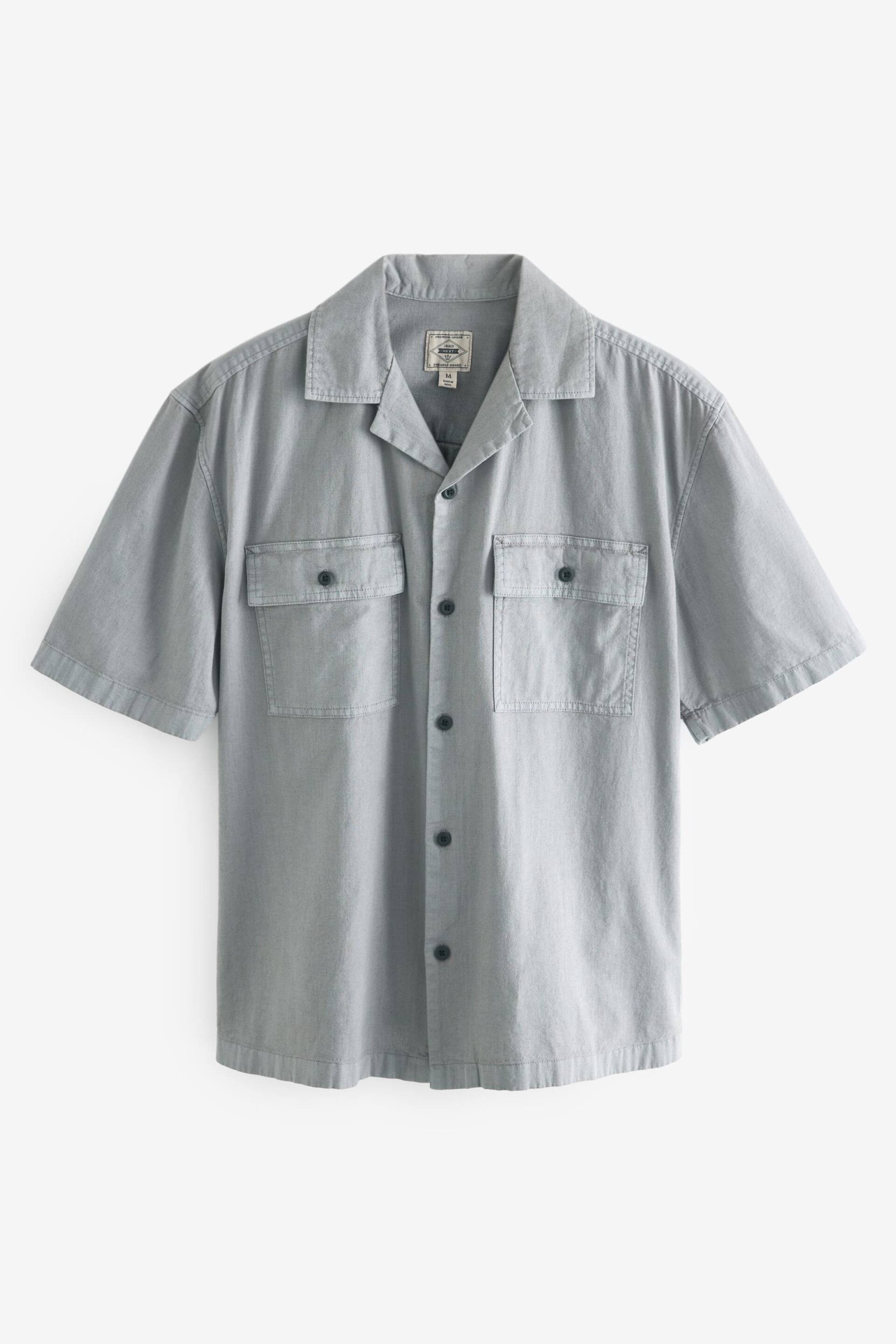 Grey Linen Blend Short Sleeve Shirt with Cuban Collar - Image 7 of 9