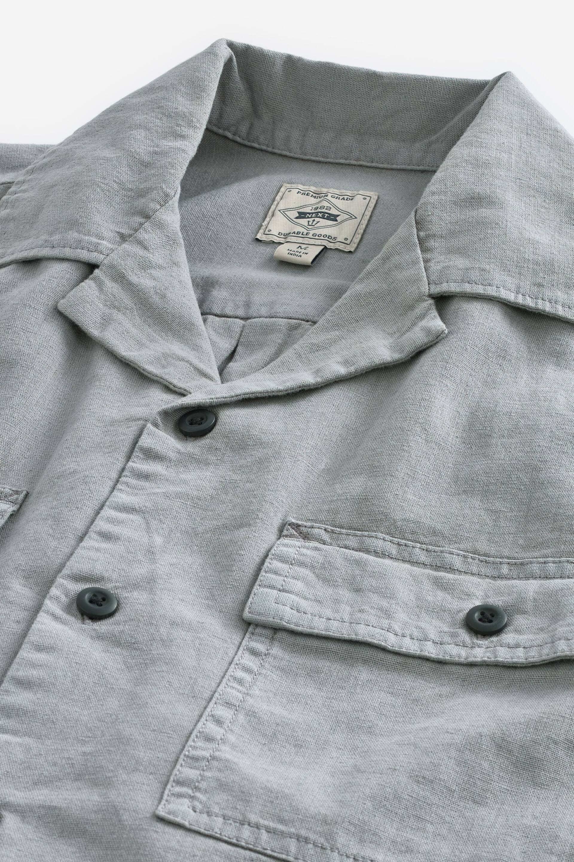 Grey Linen Blend Short Sleeve Shirt with Cuban Collar - Image 8 of 9