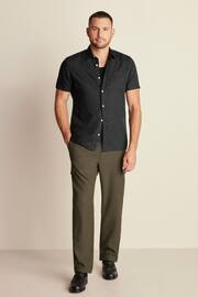 Black Standard Collar Linen Blend Short Sleeve Shirt - Image 2 of 8