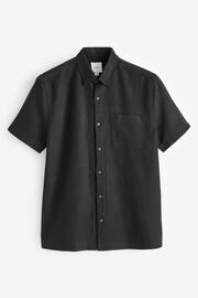 Black Standard Collar Linen Blend Short Sleeve Shirt - Image 6 of 8