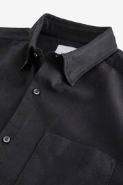 Black Standard Collar Linen Blend Short Sleeve Shirt - Image 7 of 8
