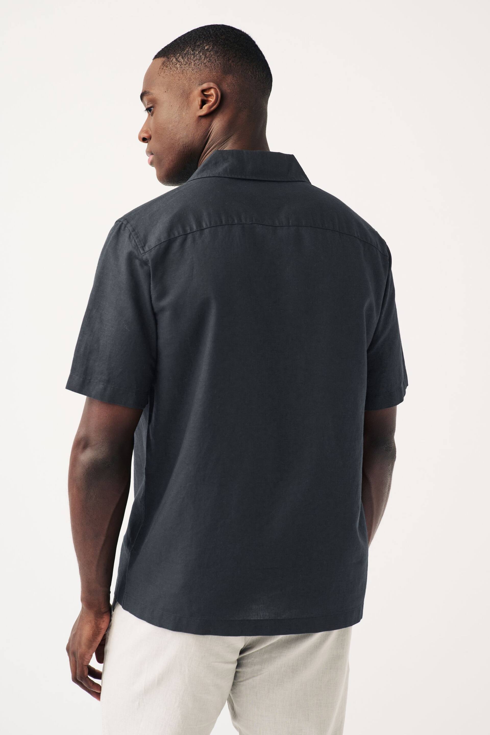 Black Cuban Collar Linen Blend Short Sleeve Shirt - Image 2 of 6