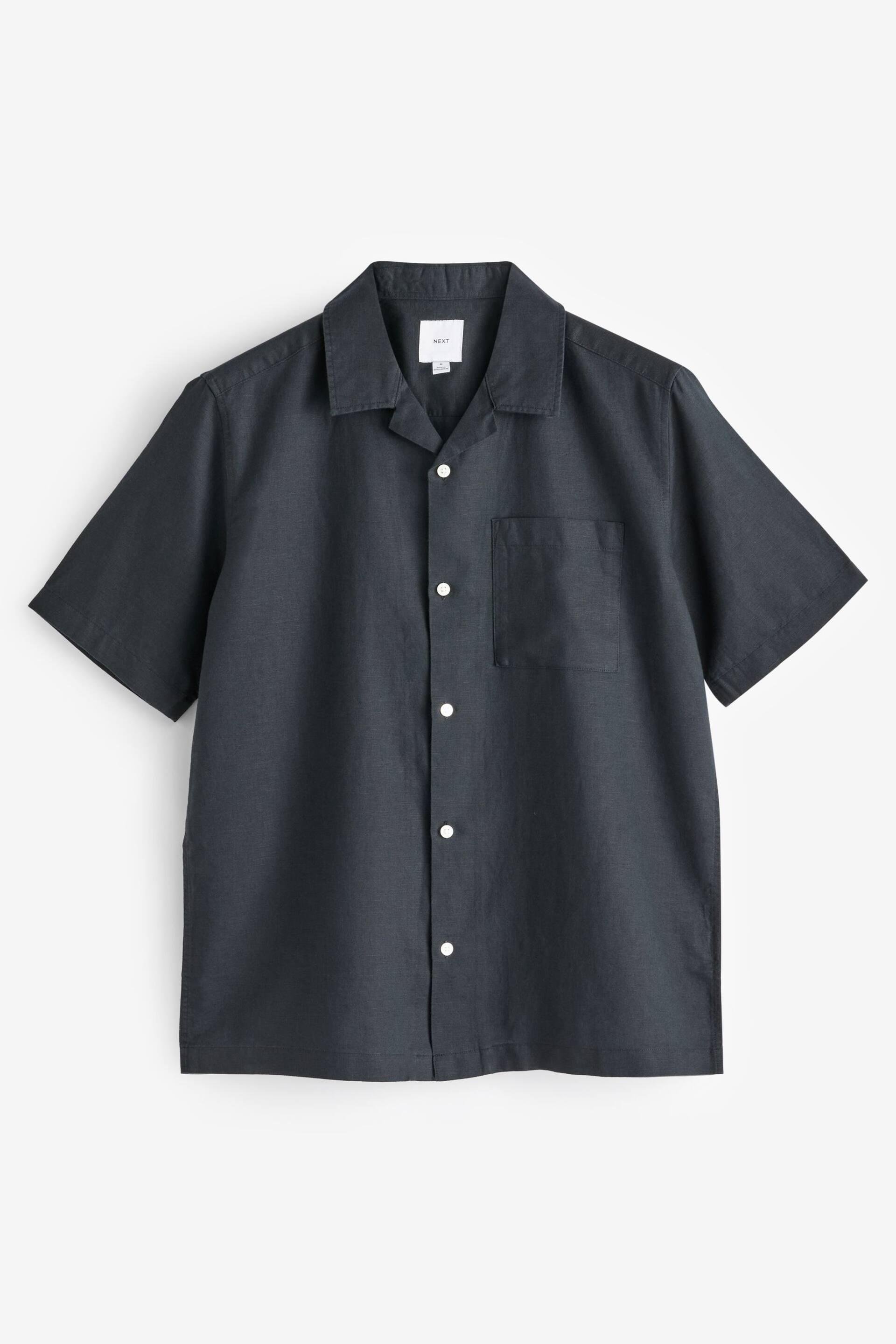 Black Cuban Collar Linen Blend Short Sleeve Shirt - Image 4 of 6
