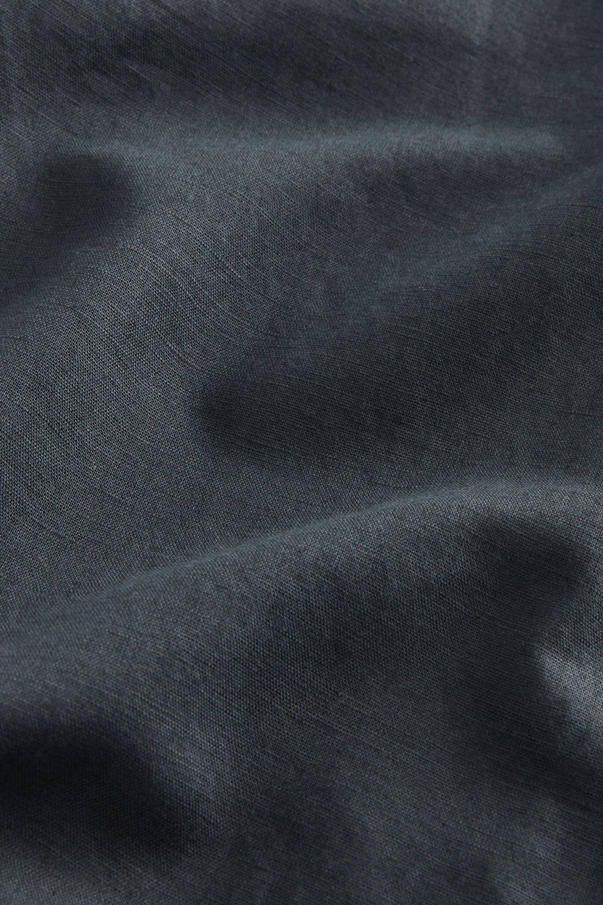 Black Cuban Collar Linen Blend Short Sleeve Shirt - Image 6 of 6