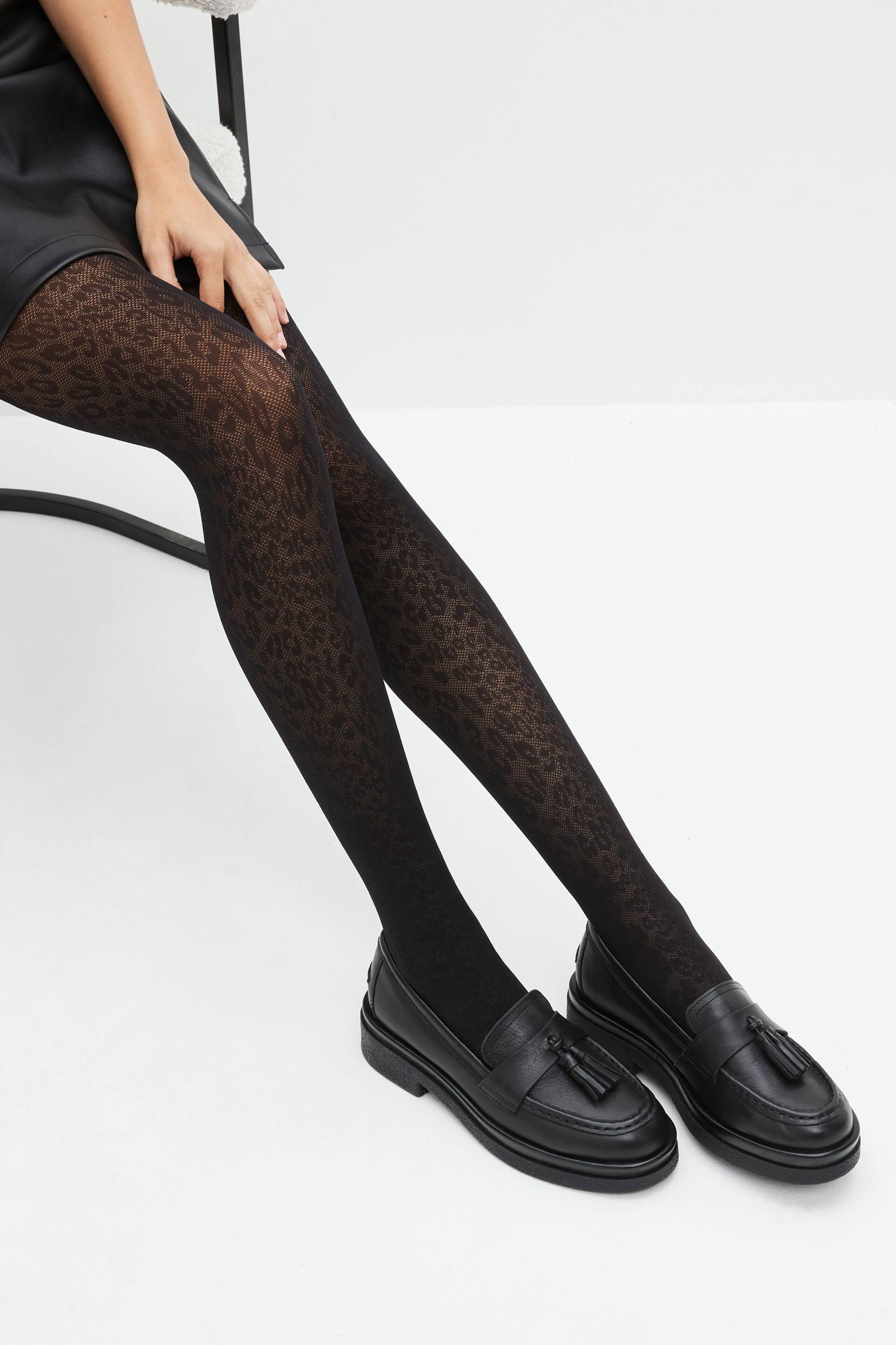 Black Animal Print Pattern Tights 1 Pack - Image 1 of 4