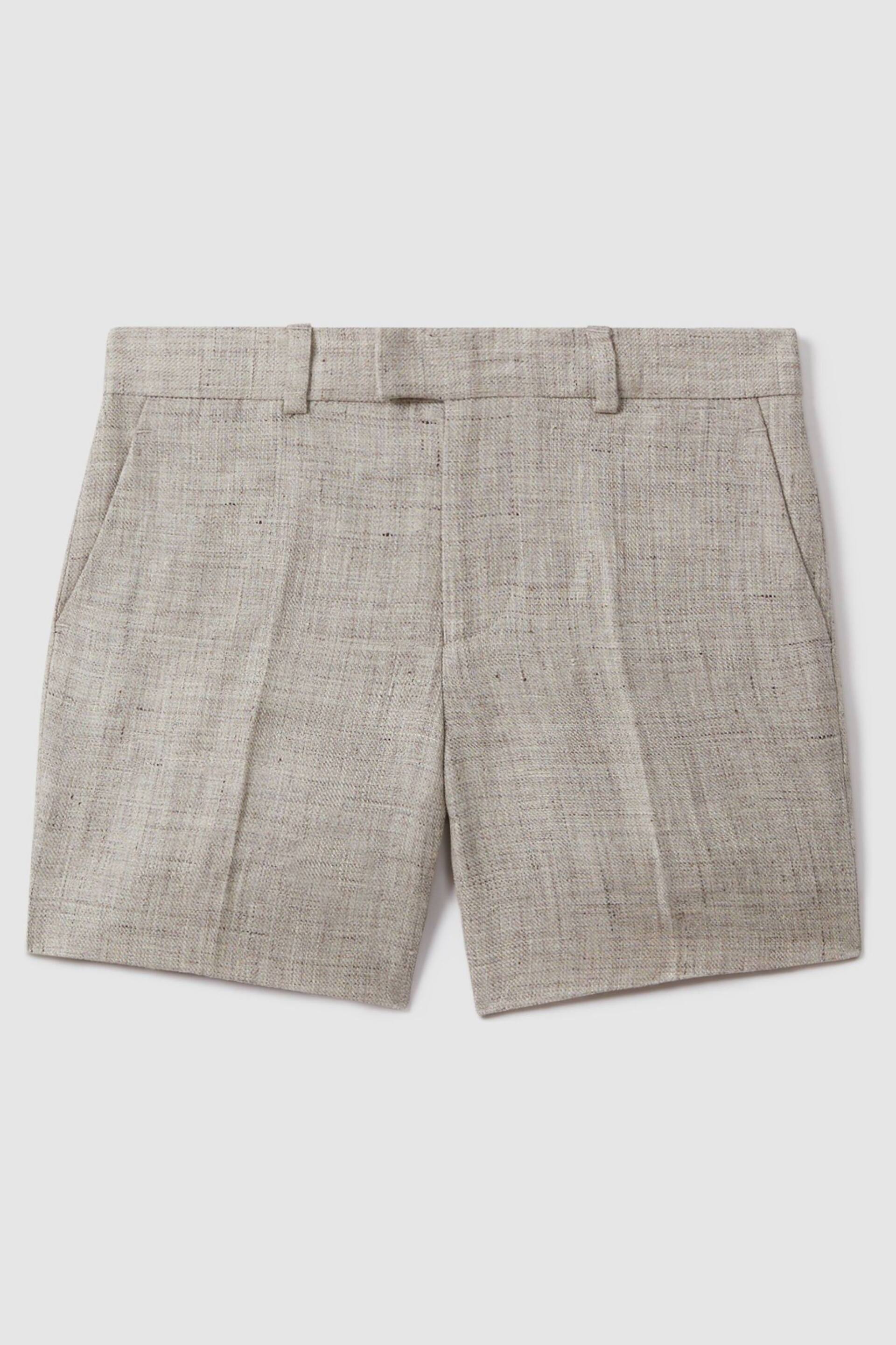 Reiss Oatmeal Auto Junior Tailored Linen Side Adjuster Shorts - Image 2 of 4