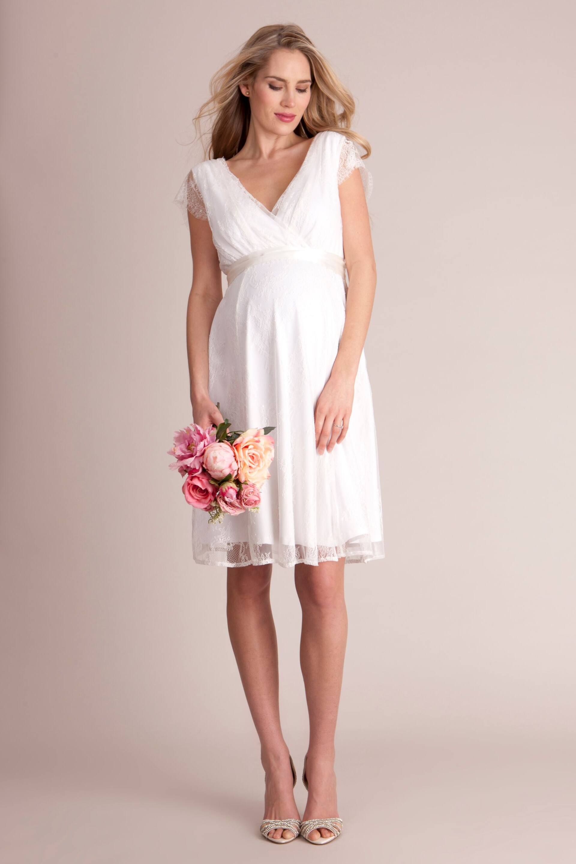 Seraphine White Short Lace V-Neck Maternity Wedding Dress - Image 3 of 5