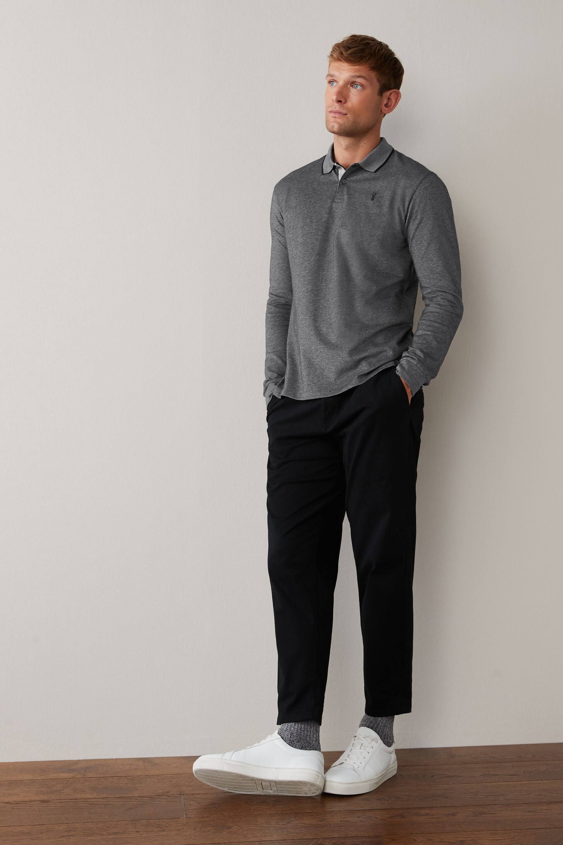 Charcoal Grey Oxford Long Sleeve Pique Polo Shirt - Image 2 of 5