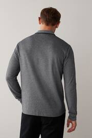 Charcoal Grey Oxford Long Sleeve Pique Polo Shirt - Image 3 of 5