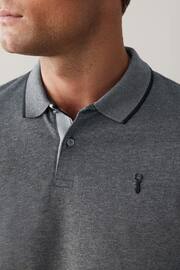 Charcoal Grey Oxford Long Sleeve Pique Polo Shirt - Image 4 of 5