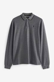 Charcoal Grey Oxford Long Sleeve Pique Polo Shirt - Image 5 of 5