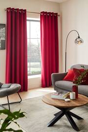 Red Matte Velvet Lined Eyelet Curtains - Image 2 of 6