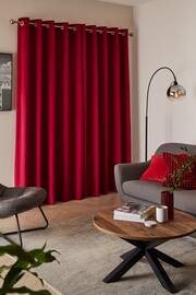 Red Matte Velvet Lined Eyelet Curtains - Image 3 of 6